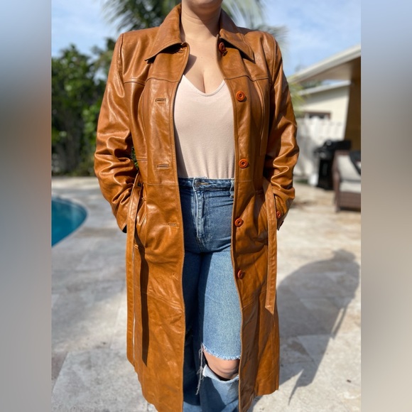 Vintage Light Brown, Tan, Wilson’s Leather Maxima Trench Coat with Belt size L - Picture 14 of 14